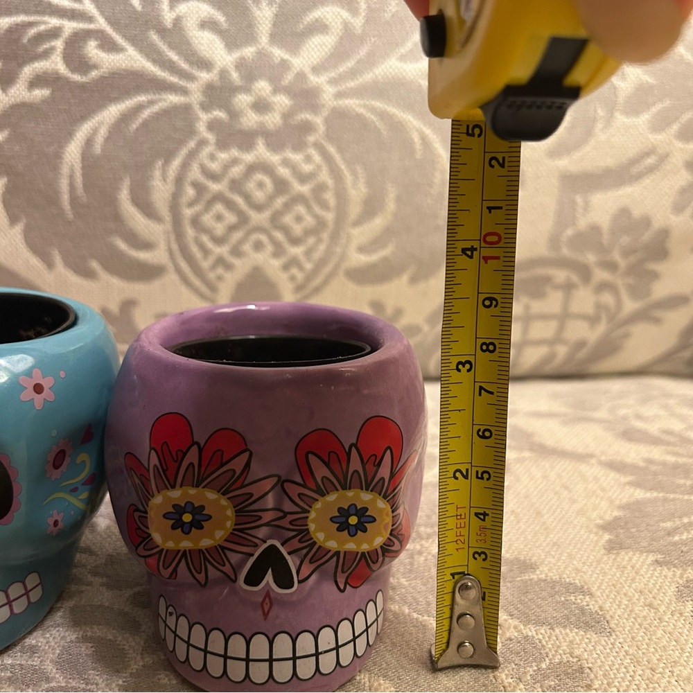 Lot of 2 Ceramic Day Of The Dead Sugar Skull Planter 2.5 inc Trader Joes Purple - Picture 6 of 7